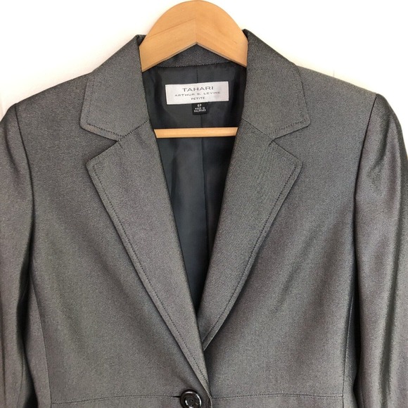 Tahari Arthur S Levine Petite 6P Blazer Dark Gray with Sheen Women's One Button - Picture 3 of 12